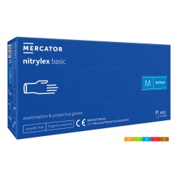 Rękawice Nitrylowe Bezpudrowe Diagnostyczne Mercator, Nitrylex Basic, (100 Szt.), Rozmiar M, Niebieskie