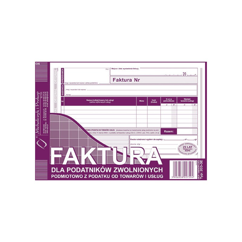 Faktura Dla Podatników Zwol. Podm. Z Podatku A5