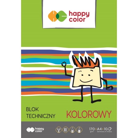 Blok Techniczny Kolorowy A4, 170G, 10 Ark, Happy Color Ha 3550 2030-09