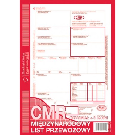 800-3N Cmr A4 78Kartek 1+5 Numerowany Międzynarodowy List Przewozowy M&P