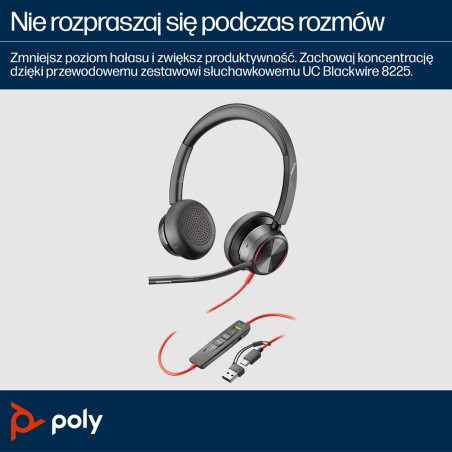 Przewodowe Słuchawki Hp Poly Blackwire 8225 Usb-C/A