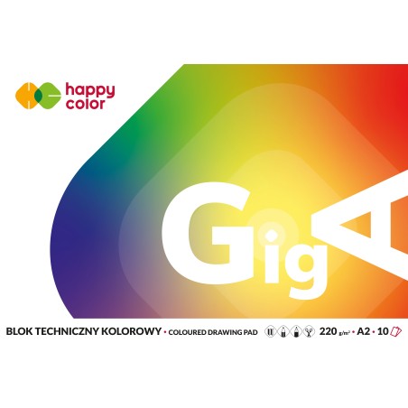 Blok Techniczny Giga Kolorowy, A2, 10 Ark, 220G, Happy Color Ha 3722 4060-09
