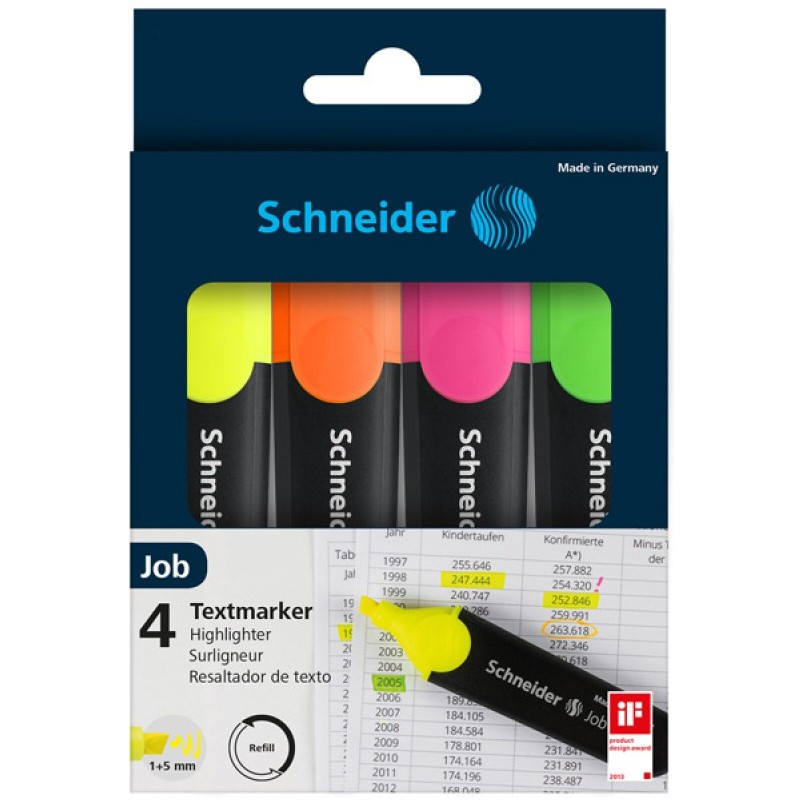 Zakreślacze Schneider Job 4 Kolory