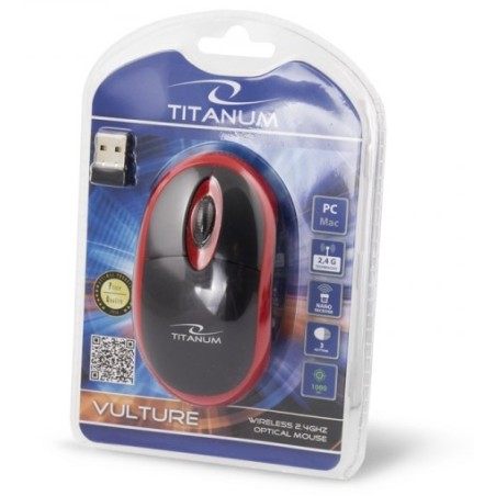 Mysz Komputerowa Titanum Vulture Tm116R (Optyczna  1000 Dpi  Kolor Czarny, Kolor Czerwony)
