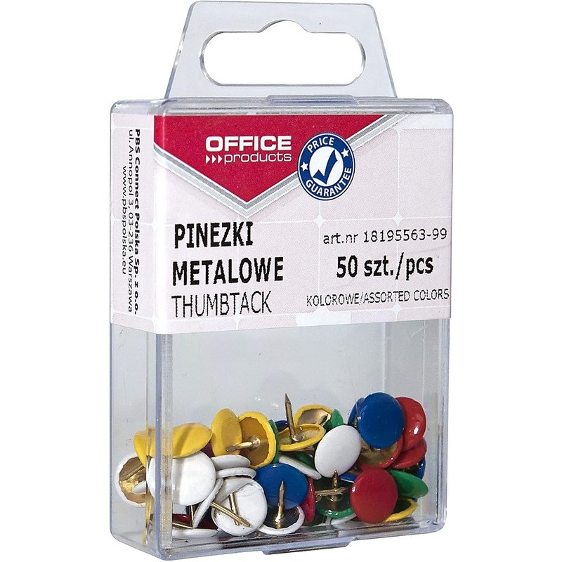 Pinezki Kolorowe Office Products, W Pudełku, 50Szt