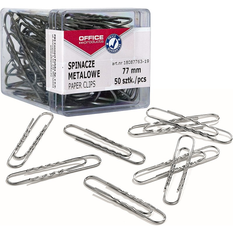 Spinacze Metalowe Office Products, 77Mm, W Pudełku