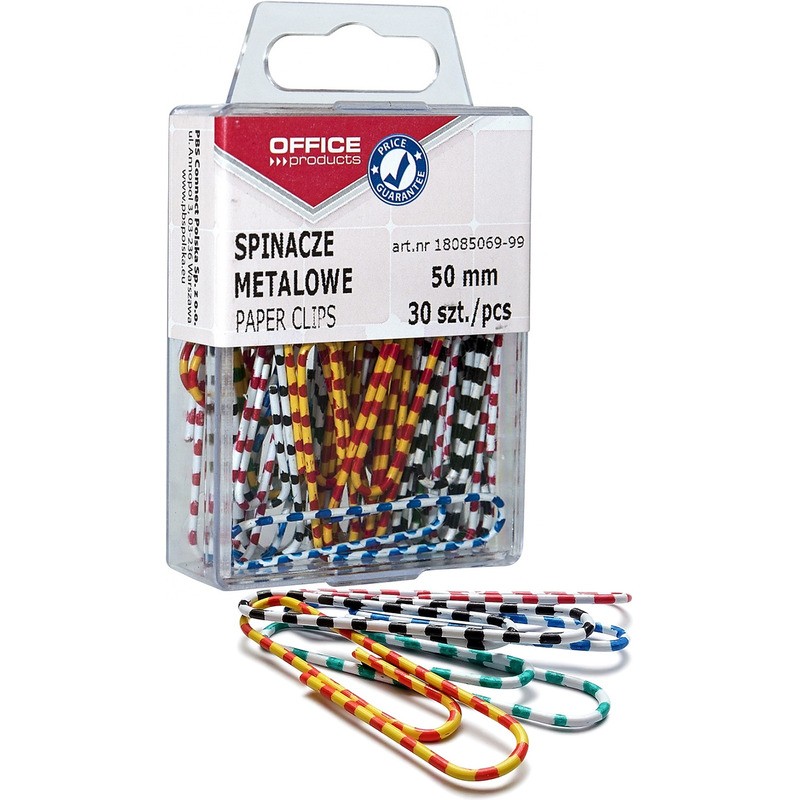 Spinacze Metalowe Office Products Zebra, Powlekane