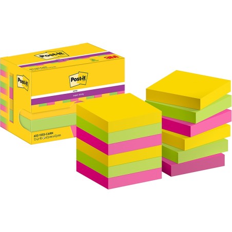 Karteczki Post-It Super Sticky 47.6X47.6Mm (622-12Ss-Carn) Mix Kolorów (12X90)