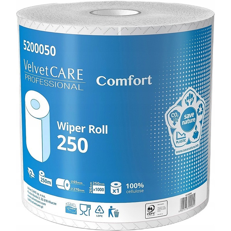 Czyściwo W Rolce Velvet Care Comfort 250M 2W Celuloza Białe