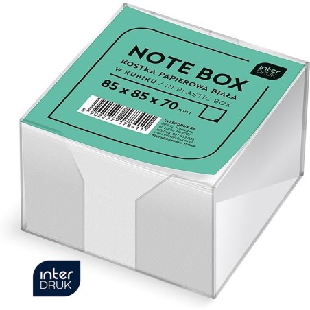 Kostka Papierowa W Pojemniku Interdruk 85X85X70Mm Nieklejona Biała