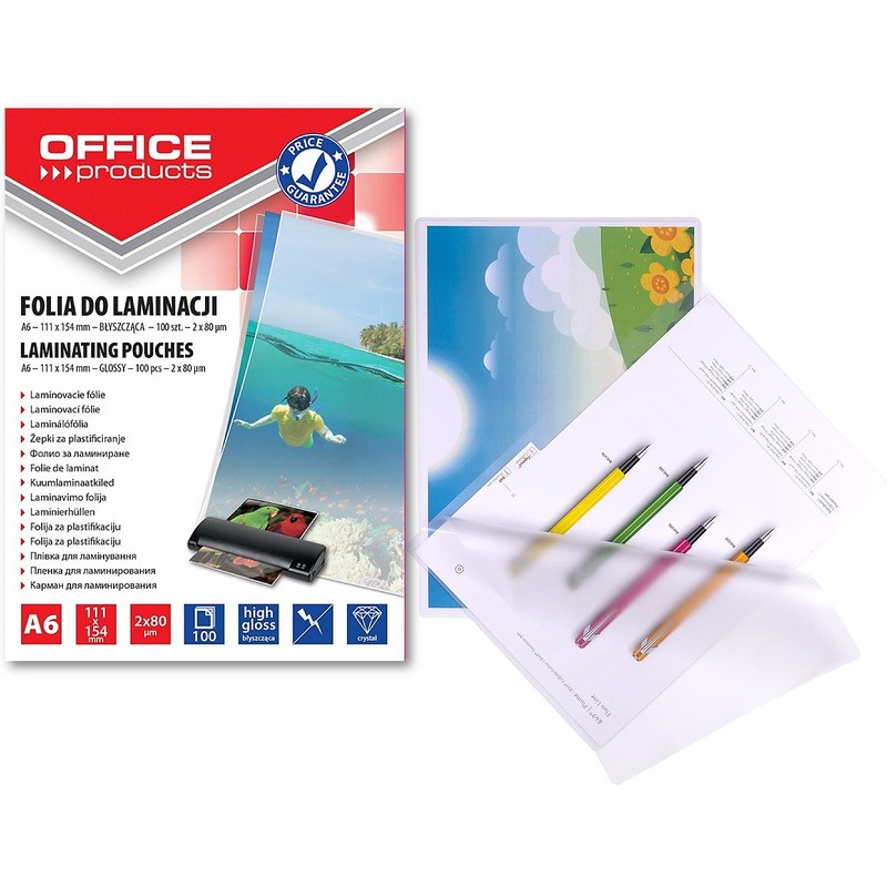 Folia Laminacyjna Office Products A6 2X80Μm Błyszcząca (100)