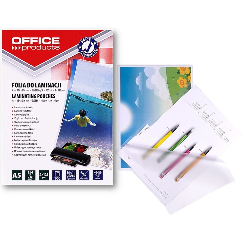 Folia Laminacyjna Office Products A5 2X125Μm Błyszcząca (100)