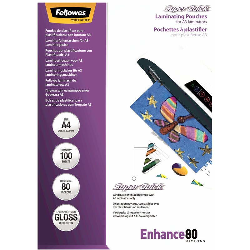 Folia Laminacyjna Fellowes Superquick A4/80Μm Błyszczaca (100)