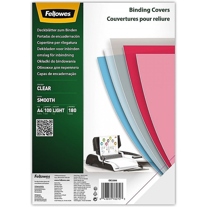 Okładki Do Bindowania Fellowes Smooth A4/180Μm Przezroczyste (100)