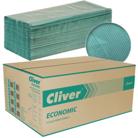 Ręczniki Składane Cliver Economic V-Fold 1W Makulatura Zielone (20X200)