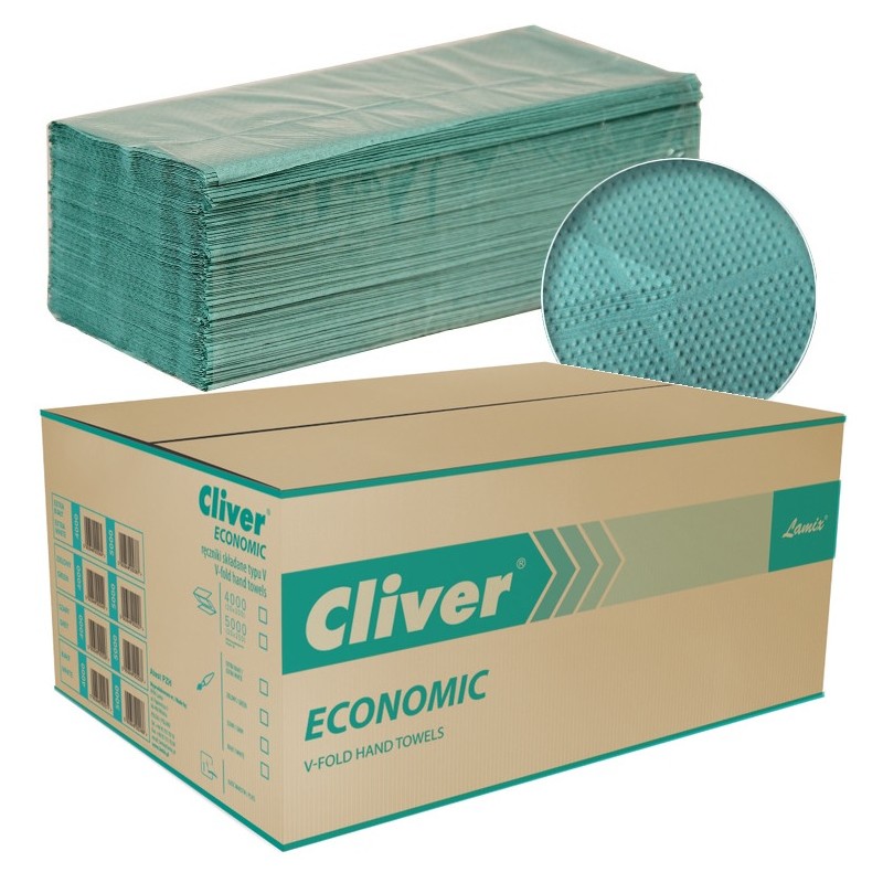 Ręczniki Składane Cliver Economic V-Fold 1W Makulatura Zielone (20X200)