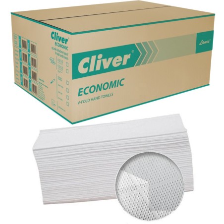 Ręczniki Składane Cliver Economic V-Fold 1W Makulatura Białe (20X200)