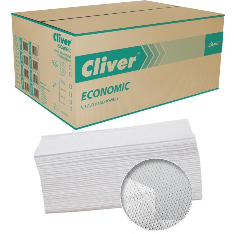 Ręczniki Składane Cliver Economic V-Fold 1W Makulatura Białe (20X200)
