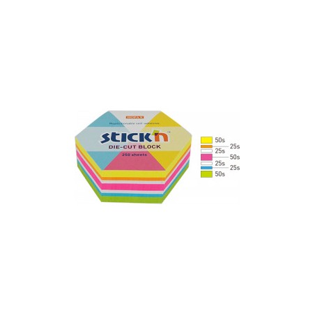 Karteczki Stick'n 61X70Mm Sześciokąt 5 Kolorów (250)