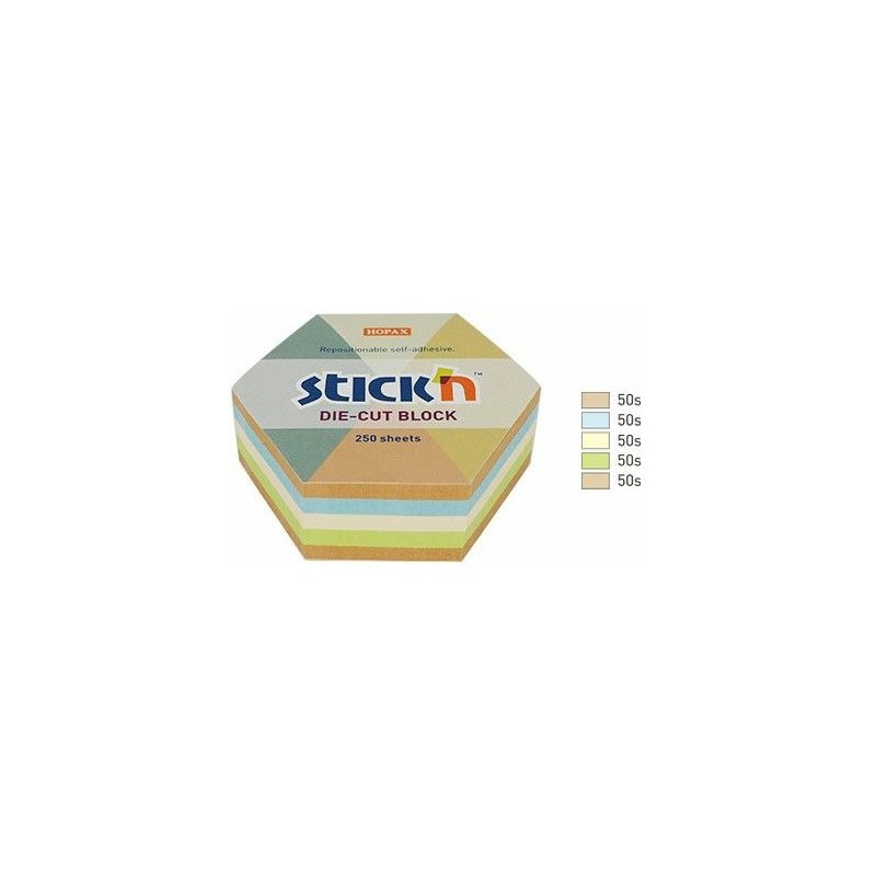 Karteczki Stick'n 61X70Mm Sześciokąt 4 Kolory (250)