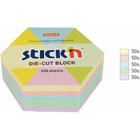 Karteczki Stick'n 61X70Mm Sześciokąt 5 Kolorów (250)