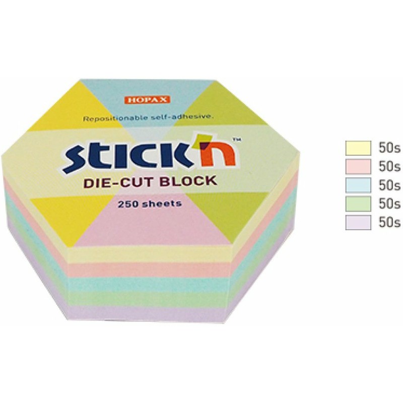 Karteczki Stick'n 61X70Mm Sześciokąt 5 Kolorów (250)