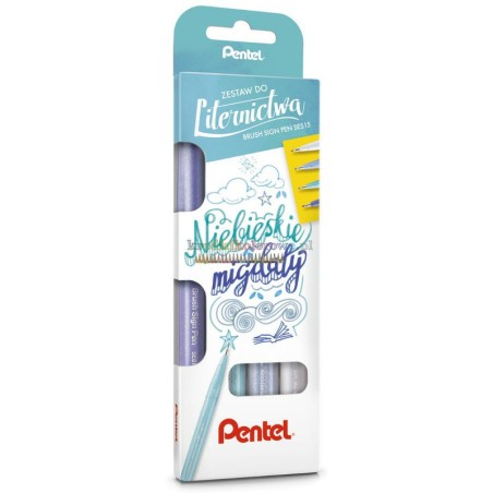 Zestaw Do Liternictwa Pentel Brush Sign Pen "Niebieskie Migdały"