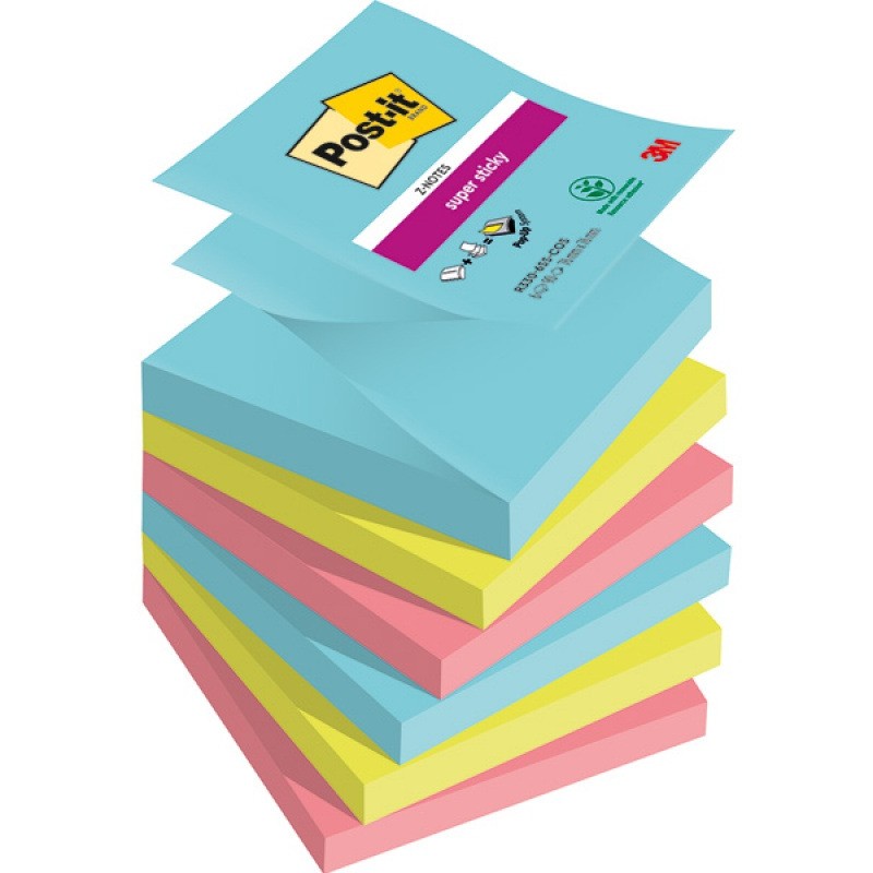 Karteczki Post-It Super Sticky Z-Notes 76X76Mm (R330-6Ss-Cos) 3 Kolory (6X90)