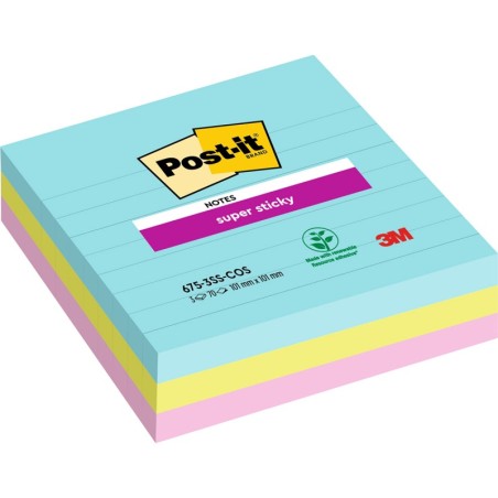 Karteczki Post-It Super Sticky 101X101Mm (675-Ss3-Mia) Linie Miami (3X70)