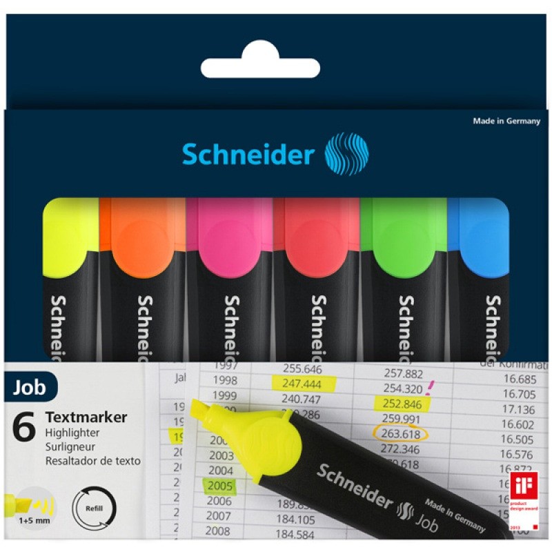 Zakreślacze Schneider Job 6 Kolorów