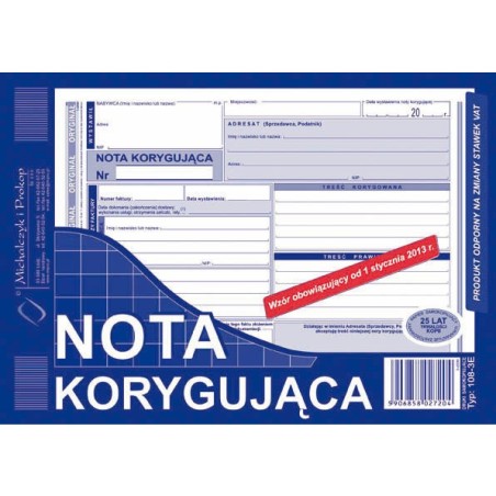 Nota Korygująca A5 (O+1K)