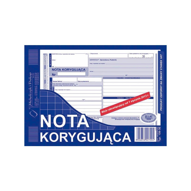 Nota Korygująca A5 (O+1K)