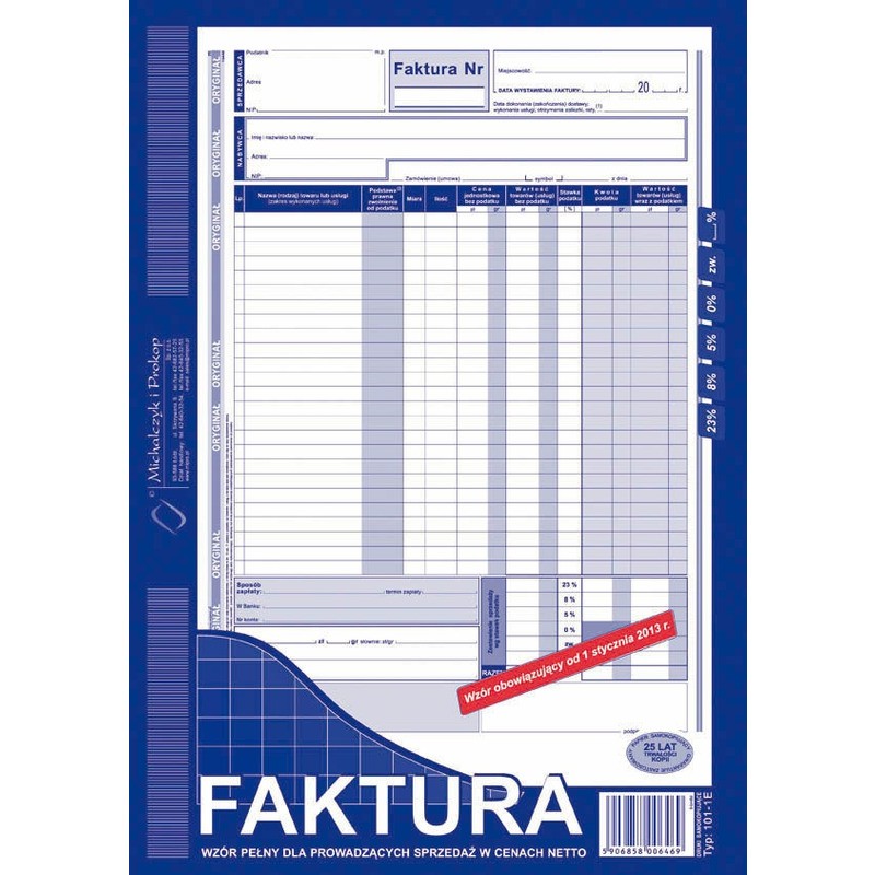 Faktura Vat A4 (Wielokopia)