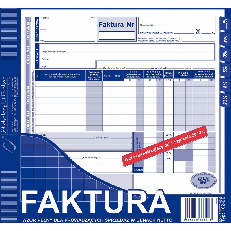 Faktura Vat 2/3 A4 (O+1K)