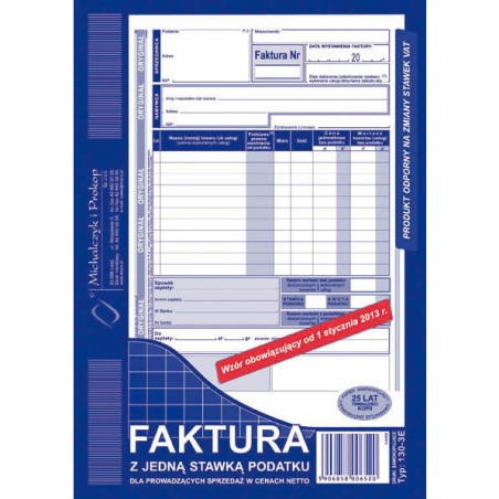 Faktura (1 Stawka Vat) A5 (O+1K)