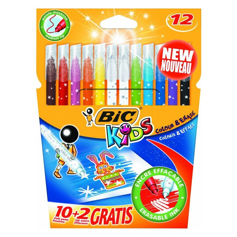 Flamastry Bic Colour&Erase 12 Kolorów