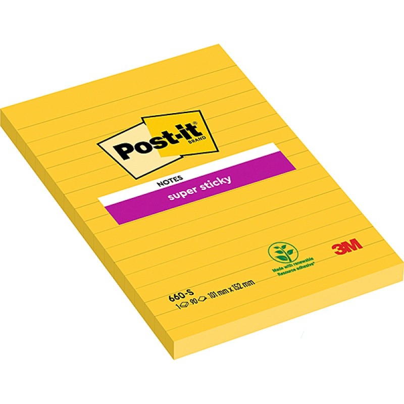 Karteczki Post-It Super Sticky 102X152Mm Żółte (75)