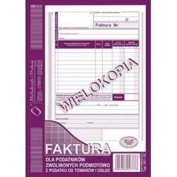 201-3E Faktura A5 Dla Podatników Zwolnionych Podmiotowo Z Podatku Od Towarów I Usług (Pion) Michalczyk I Prokop