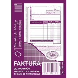 205-5E Faktura Dla Podatników Zwolnionych Z Vat A6 (O+1K) Michalczyk