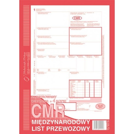 800-2N Cmr A4 80Kartek 1+4 Numerowany Międzynarodowy List Przewozowy M&P