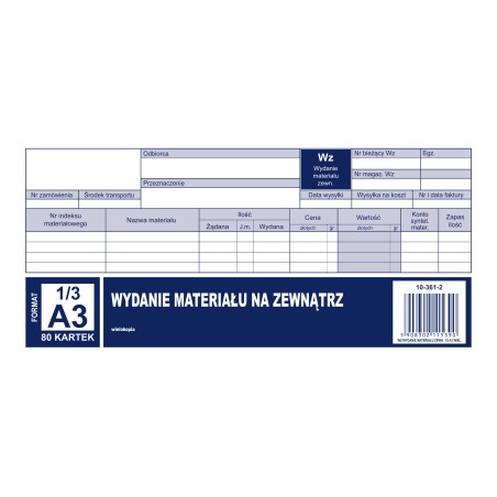Wydanie Materiału Na Zewnątrz Wz 1/3 A3, 80 Kartek Wielokopia, 10-361-2 Dotts