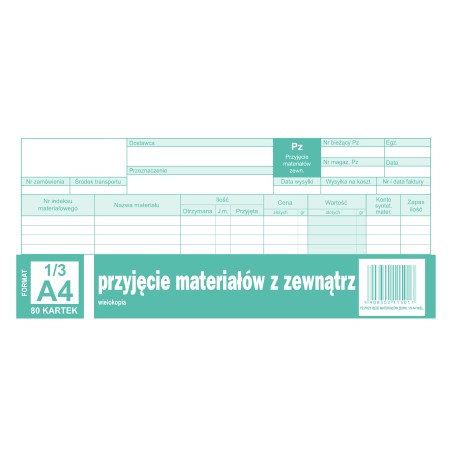 Przyjęcie Materiałów Z Zewnątrz Pz, 1/3 A4 80 Kartek, 10-352-8 Dotts
