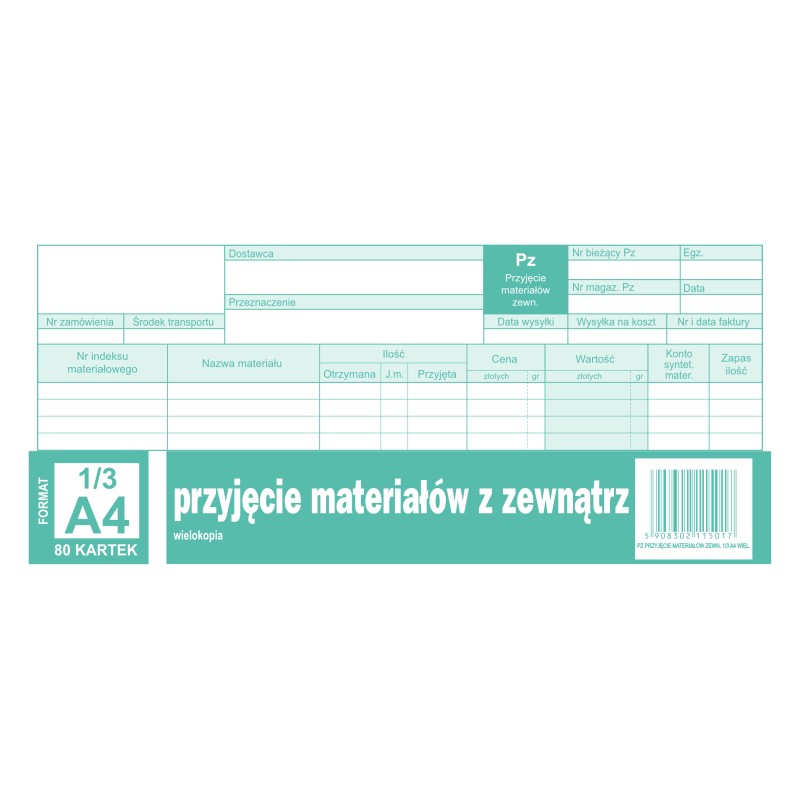 Przyjęcie Materiałów Z Zewnątrz Pz, 1/3 A4 80 Kartek, 10-352-8 Dotts