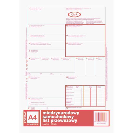 Numerowany Międzynarodowy List Przewozowy Cmr, (1+4) A4 80 Kartek, 10-800-2N Dotts