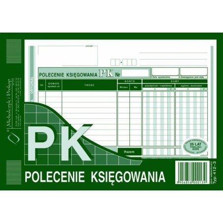 412-3 Polecenie Księgowania A5(O+K) Michalczyk&Prokop 80 Kartek