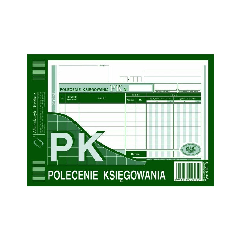 412-3 Polecenie Księgowania A5(O+K) Michalczyk&Prokop 80 Kartek