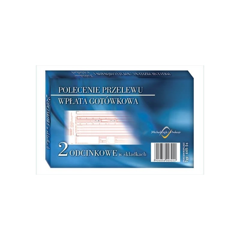 S-449-5 Polecenie Przelewu A6 Wpłata Gotówkowa 2Odcinkowe W Składkach Pud-20