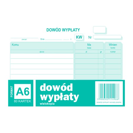 Dowód Wypłaty Kw, A6 80 Kartek, 10-402-5 Dotts