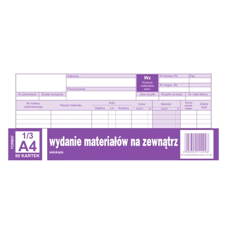 Wydanie Materiałów Na Zewnątrz Wz, 1/3 A4 80 Kartek, 10-351-8 Dotts