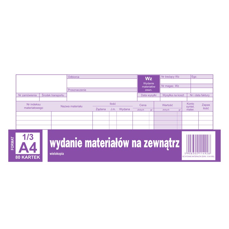 Wydanie Materiałów Na Zewnątrz Wz, 1/3 A4 80 Kartek, 10-351-8 Dotts